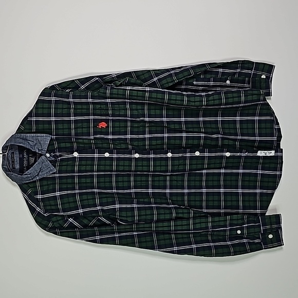 U.s Polo ASSN  small green and purple plaid button down long sleeve shirt - Picture 1 of 6